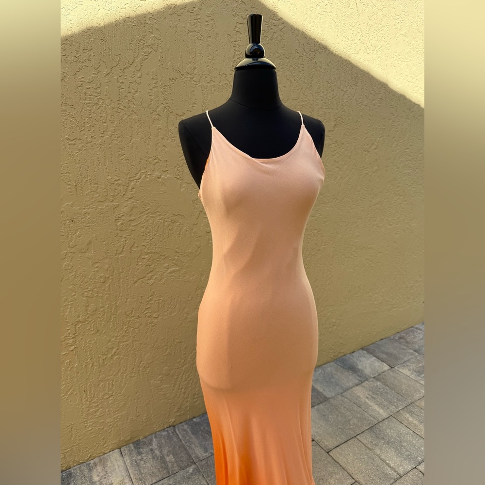 Vintage Y2K EREZ LEVY Ombré Orange Degradé Chiffon Evening Dress Gown Sz 4 - Picture 2 of 9